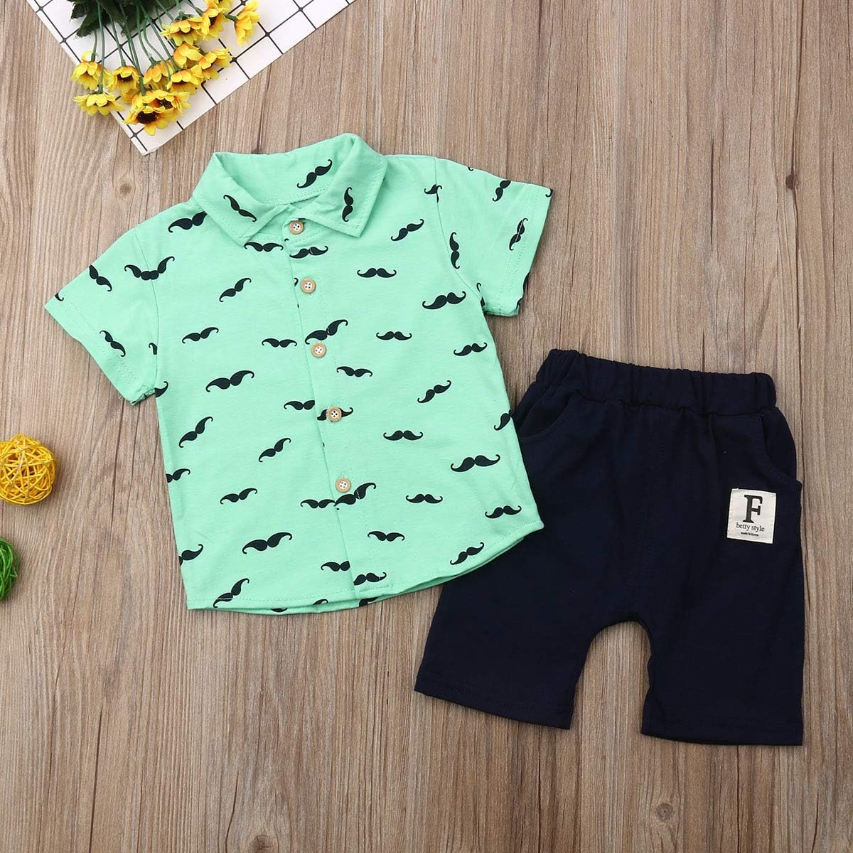 Geagodelia 2tlg Kinderkleidung Babykleidung Set Kinder Baby Jungen Kleidung Outfit Kurzarm Hemd Top Shorts Kleinkinder Weiche Strand Babyset T-34860