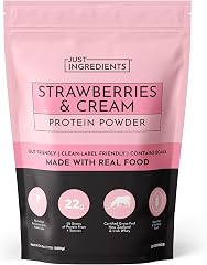 JUST INGREDIENTS Strawberry Cream Protein Powder - Grass-Fed Whey - 20 Serv | 22g Per Scoop, Grass Fed, Collagen Peptides, Pe