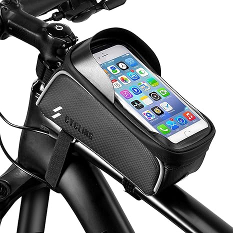 Nasharia Fahrrad Rahmentasche, Wasserdicht Handyhalter Fahrrad Tasche Handy Fahrradlenkertasche mit Kopfhörerloch für iPhone 