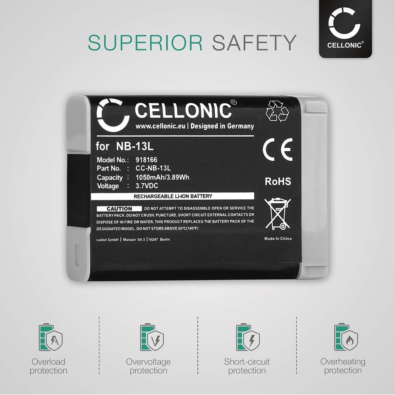 CELLONIC 1x Battery for Camera Compatible with Canon PowerShot G7 X, PowerShot SX740 HS, PowerShot SX620 HS, NB-13L - (1010mAh, 3.6V) - Image 4