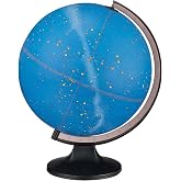 Constellation 12" Diamter Illuminated Globe, Dual map, Detailed sky map, Turn the Light ON to see all of the Constellations that represent 12 different Zodiac Signs(12"/30cm diameter). Provoke your imagination in new ways. With brightly illuminated starts, constellations and nebulae, this globe allows you to witness the luminous beauty of approximately 70 celestial images. Features a molded black base and a smoke colored semi-meridian.