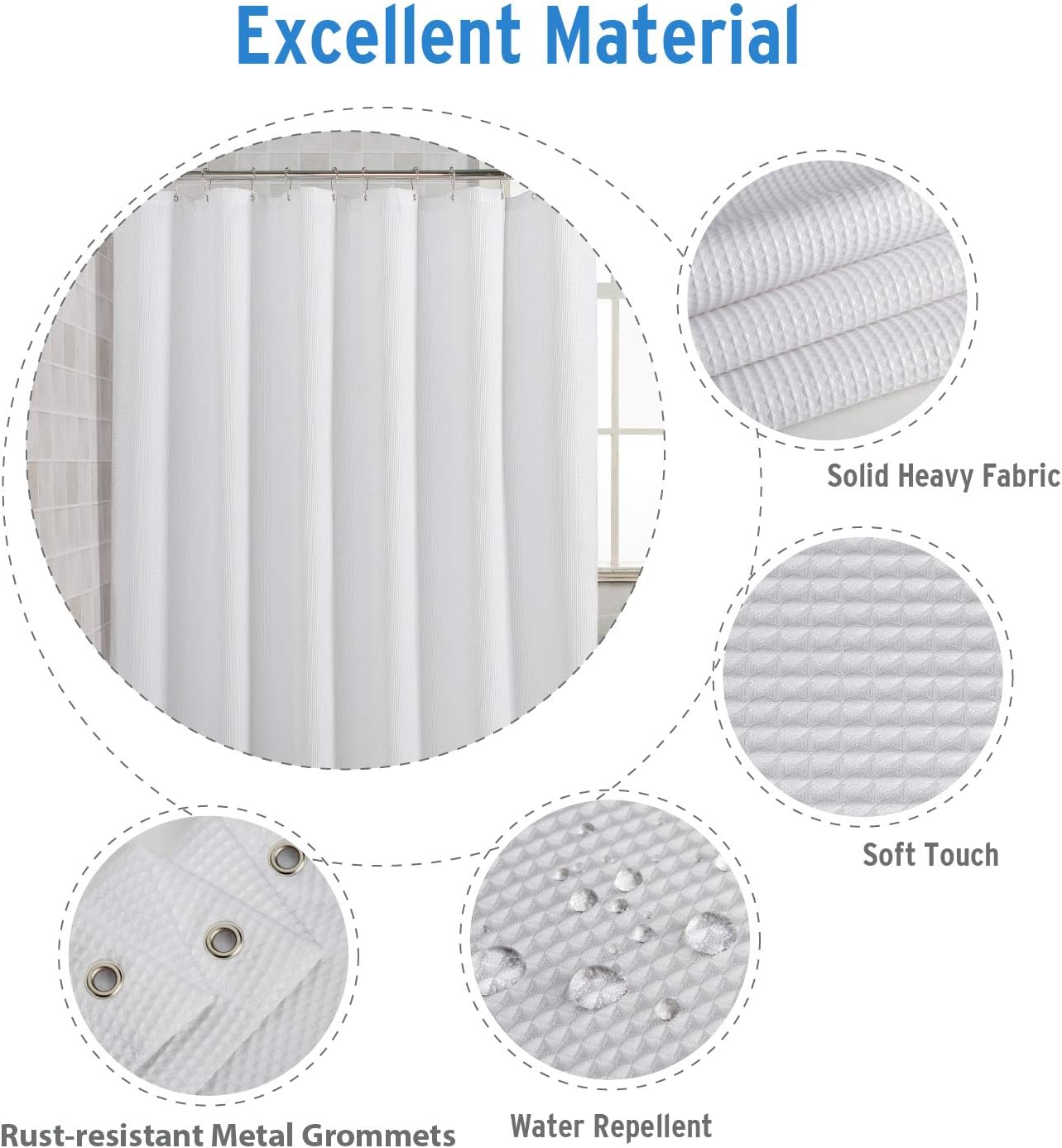 AmazerBath Waffle Shower Curtain, Heavy Duty Fabric Shower Curtains with Waffle Weave Hotel Quality Bathroom Shower Curtains, 72 x 72 Inches: Kitchen & Dining