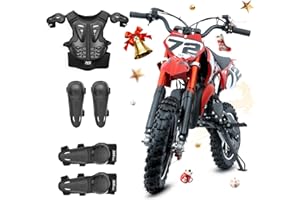 MX MOTO 49cc Gas Dirt Bike for Kids, Kids Gas Powered Dirt Bike with Front Rear Suspension, Disc Brakes, Adjustable Speed Control, Kill Switch, Pull Start, Red, with Protective Gear