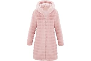RISISSIDA Women Long Faux Fur Coat Fuzzy Jacket Hooded Winter Fall Warm Overcoat