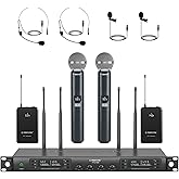Phenyx Pro 4-Channel Wireless Microphone System w/Auto Scan, 4x40 UHF Frequencies, 2 Handheld Dynamic Mics, 2 Bodypacks & Headsets/Lapel Microphones for Singing, DJ, Church (PTU-7000-2H2B)