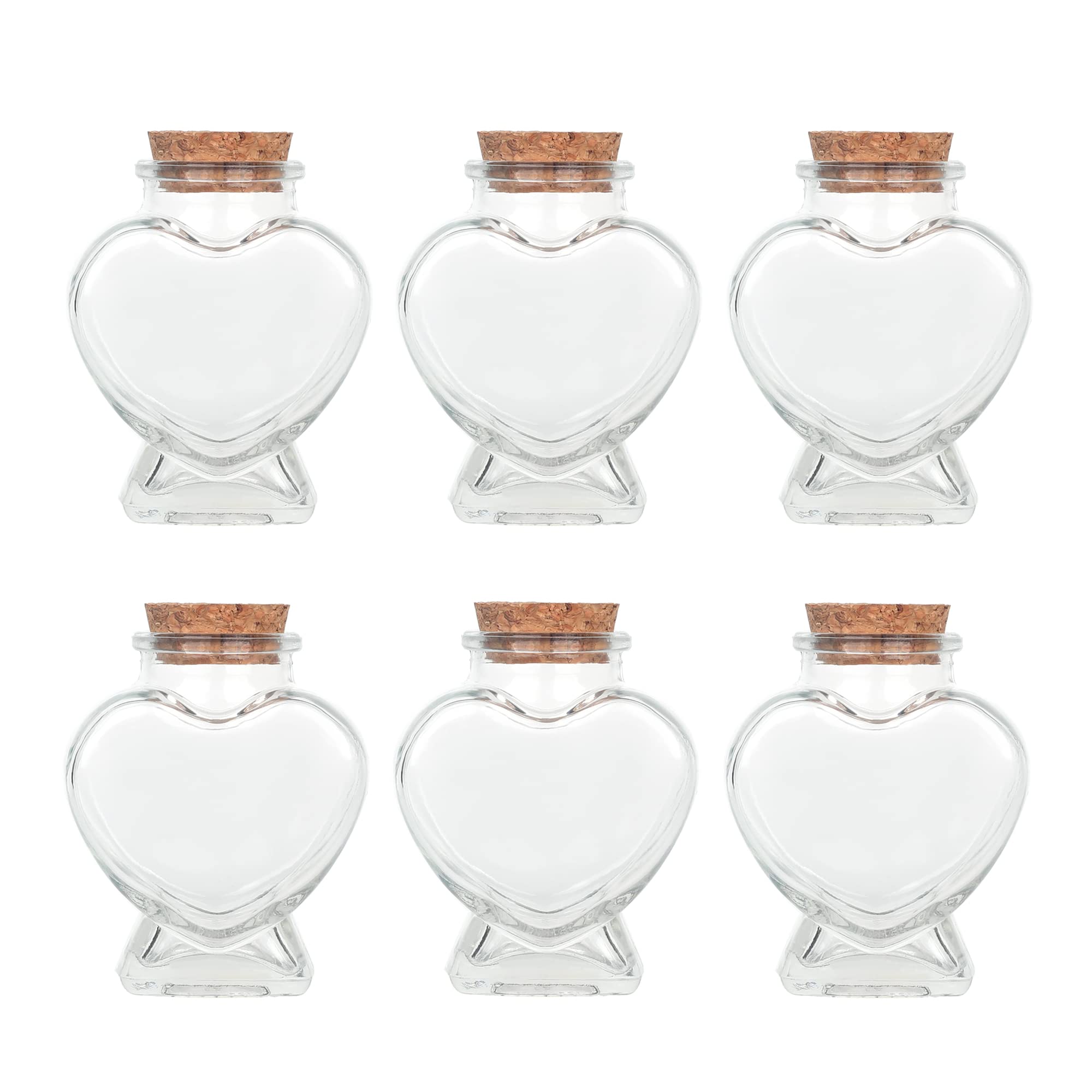 Magic Season Decorative Glass Bottles with Cork Stoppers (80 ml Heart-Shaped Bottles / 6 Pcs)