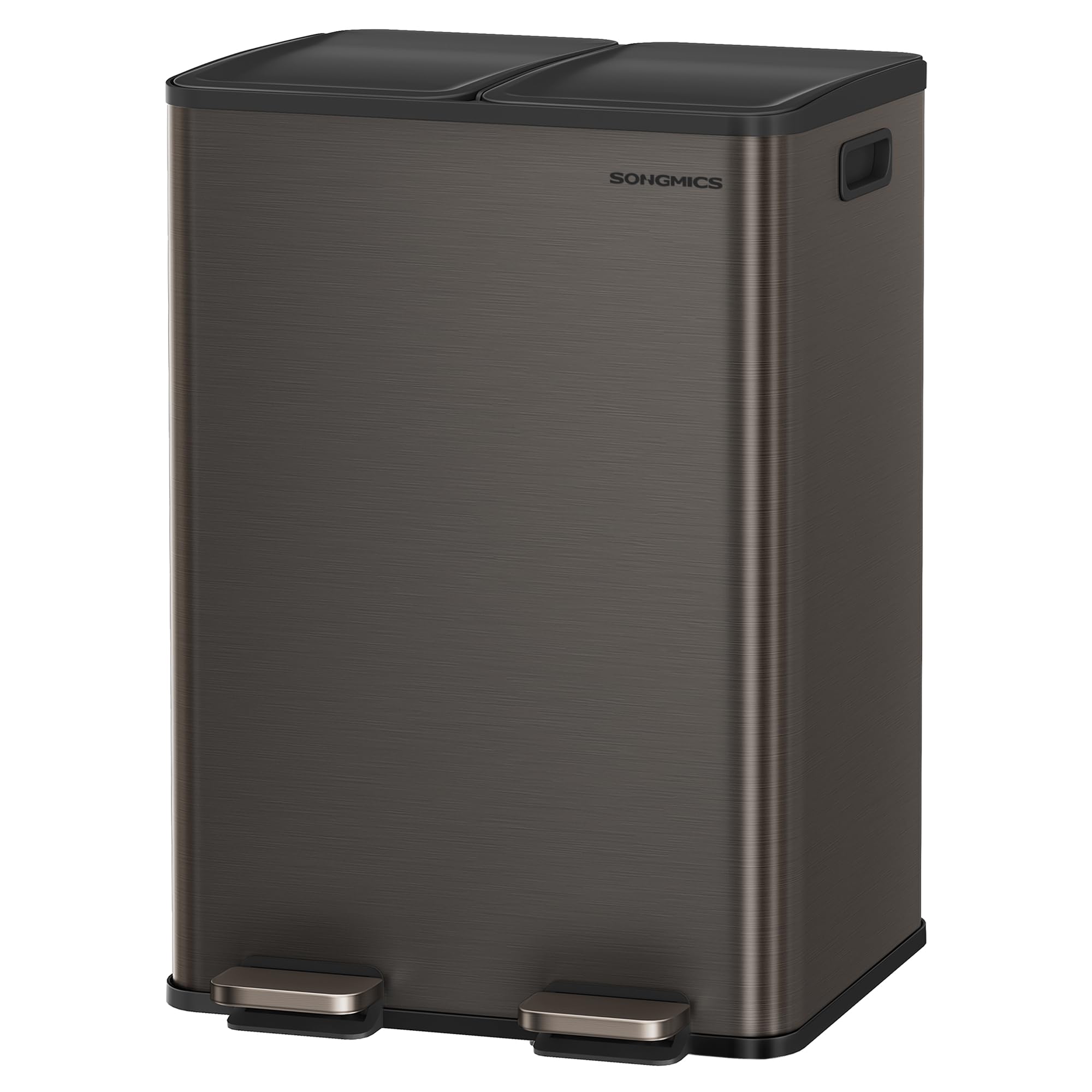 SONGMICS Trash Can, 2 x 8 Gallon (2 x 30 L) Dual-Compartment Garbage Can with Soft-Close Lid, Pedal and Inner Buckets, Stainless Steel, Includes 15 Liner Bags, Slate Gray ULTB741G01