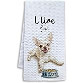 Shrago Funny Chihuahua Kitchen Towels, Chihuahua Gifts for Women Dish Tea Towels, I Live for Dog Treats Decorative Hand Towel for Bathroom Decor, 16x24 Inch