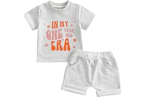 Toddler Baby Girl Summer Clothes One Year Old Letter Birthday Outfits Short Sleeve T-shirt with Shorts