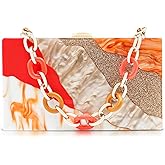 QTKJ Acrylic Evening Bag, Clutch Purses for Women, Colorful Geometry Motifs Crossbody Bag for Wedding Party(Style 2)
