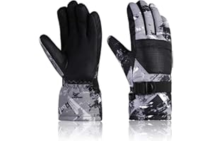 YR.Lover Momoon Ski Gloves, Waterproof Gloves, PU Touch Screen Winter Gloves for Boys, Girls, Men, Women