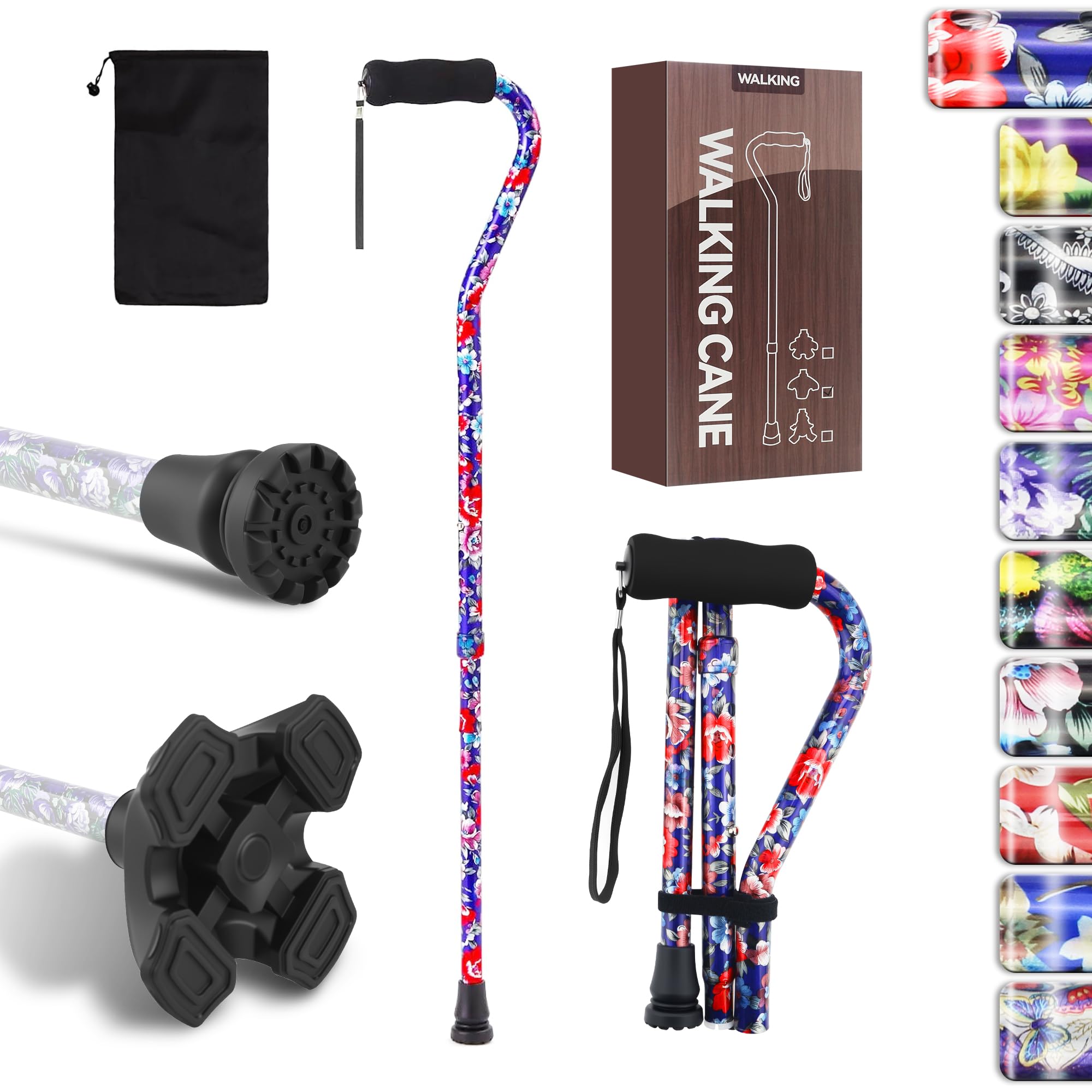 Photo 1 of LIXIANG Adjustable Walking Stick for Men and Women, Folding Cane, Soft Sponge Offset Handle, Light Weight, Suitable for Arthritis Patients, Elderly and Disabled Ladies Canes for Walking