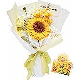 FLOLVISOU Crochet Flowers, Sunflower Bouquet Forever Gift - for Girlfriend, Mom, Grandma, Birthday, Anniversary, Graduation, Home Decor