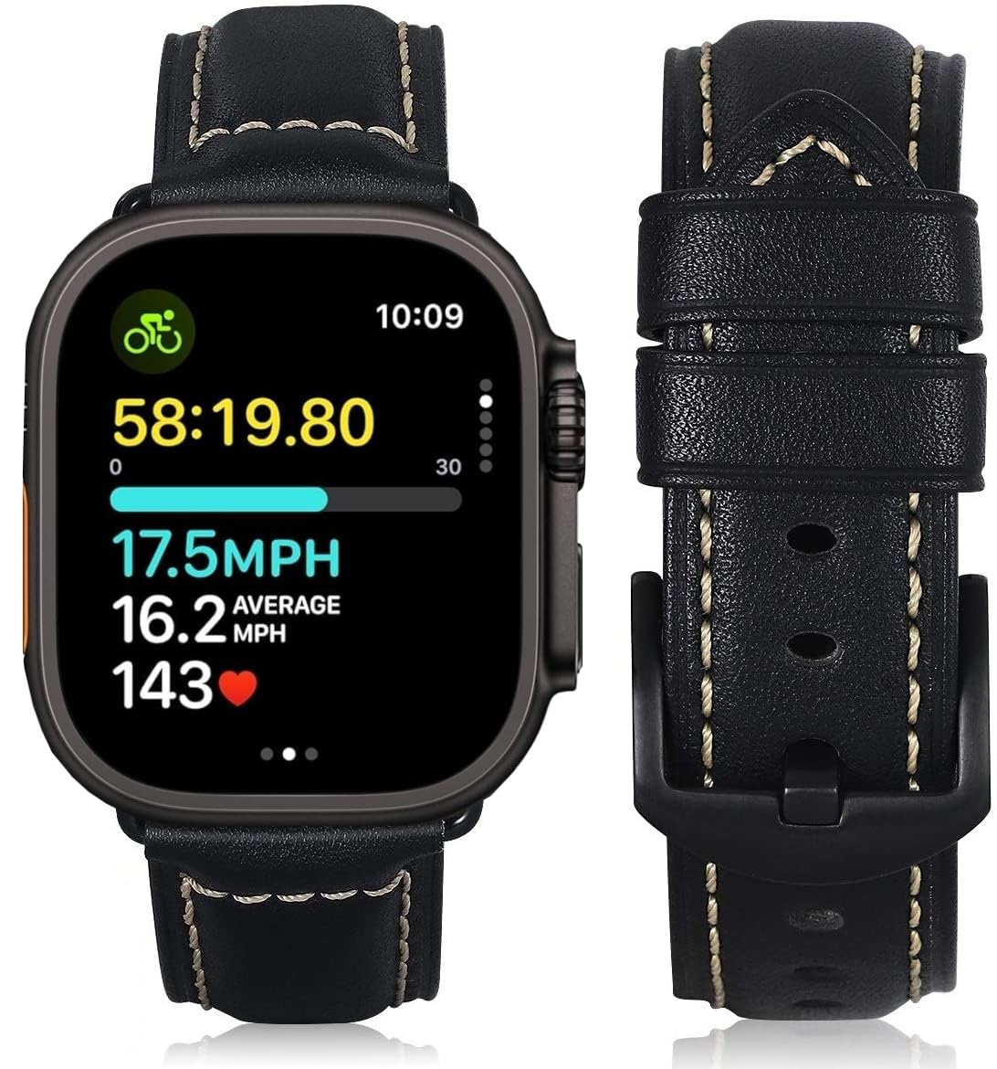 HUAFIY Leather Strap for Apple Watch Strap 38 mm 40 mm 41mm, Men's Women's Replacement Original Leather Strap for iWatch Series 8/7 6 5 4 3 2 1, (Black/Black Buckle38mm40mm41mm)