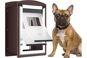 ALUMANI Dog Door for Wall, Dog Door with Double Magnetic Flaps, Double Lock Panels, Steel Frame and Telescoping Tunnel, Doggie Door for Interior and Exterior Wall, Medium, Coffee Color