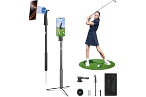 Golf Monopod Selfie Stick with Ground Spike Stakes, 61" Magnetic Aluminum Phone Tripod Stand for Golf Training Aid, Compatibl