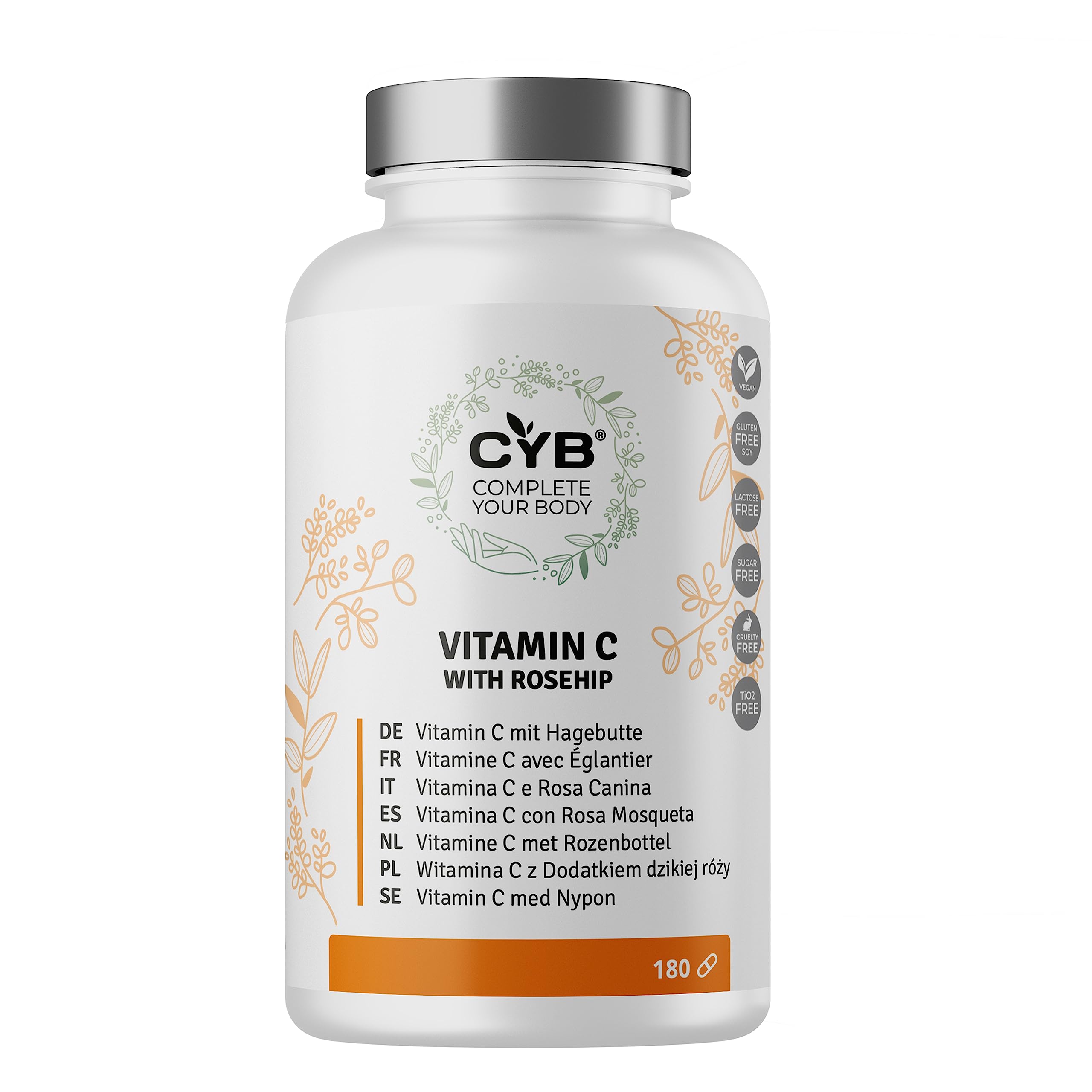 CYB | Vitamin C 1000mg with Rosehip for Normal Immune System - Vegan Tablets Daily Supplement - Essential Nutrients & Vitamins - Gluten & Lactose Free