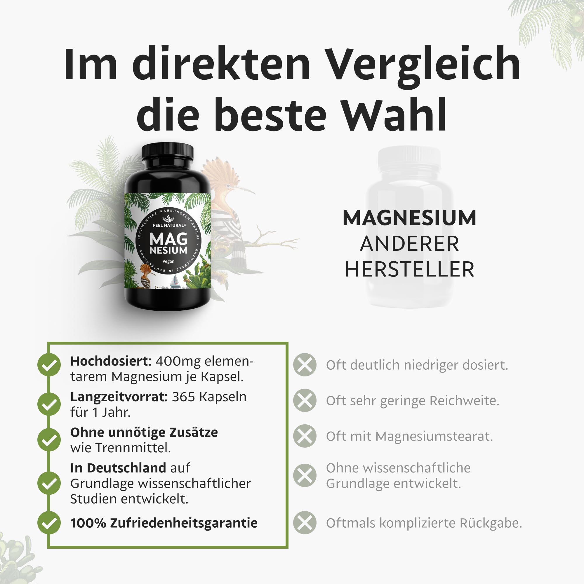 Magnesium hochdosiert Kapseln - 365 Stück (Jahresvorrat) - 664mg je Kapsel, davon 4 00mg elementares Magnesium - höherer Gehalt als andere Magnesiumformen - Laborgeprüft & Vegan 3