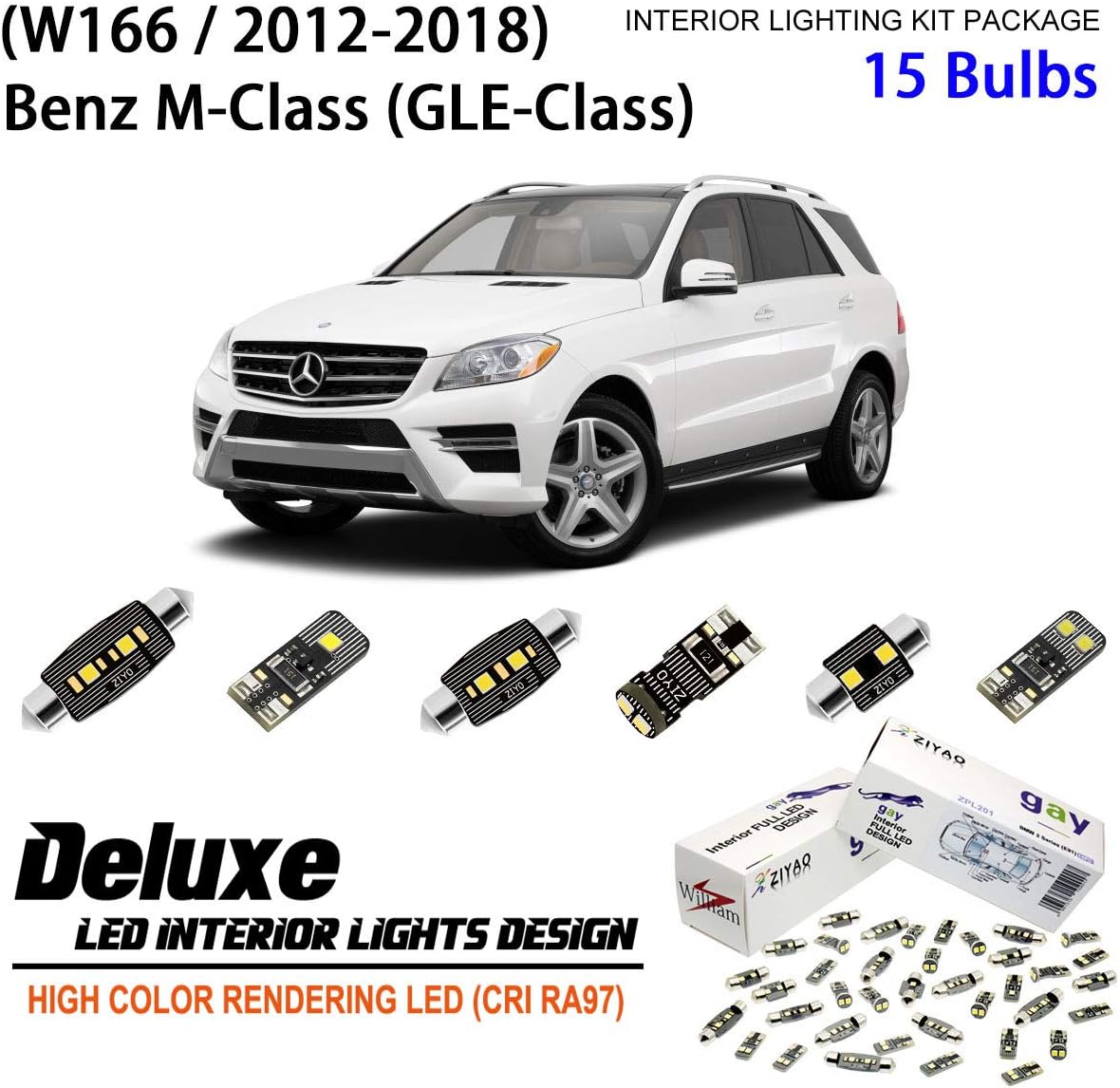 Amazon Com Ziyo Zpl5166 15 Bulbs Deluxe Led Interior Light Kit 6000k Xenon White Dome Light Bulbs Replacement For W166 12 18 Mercedes Benz M Class Gle Class Automotive