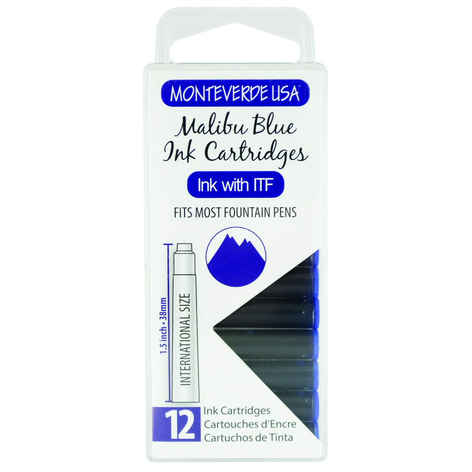 Monteverde G305MU 12 Standard Ink Cartridges - Malibu Blue