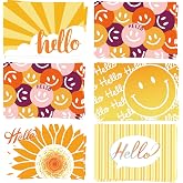 Hello Postcards for Mailing Bulk Blank Summer Note Cards for Kids, Students | 60pcs, yellow, thinking of you post cards, 4 x 6 inch, 5 designs, sunny sunflower, smiley face, back to school, for students