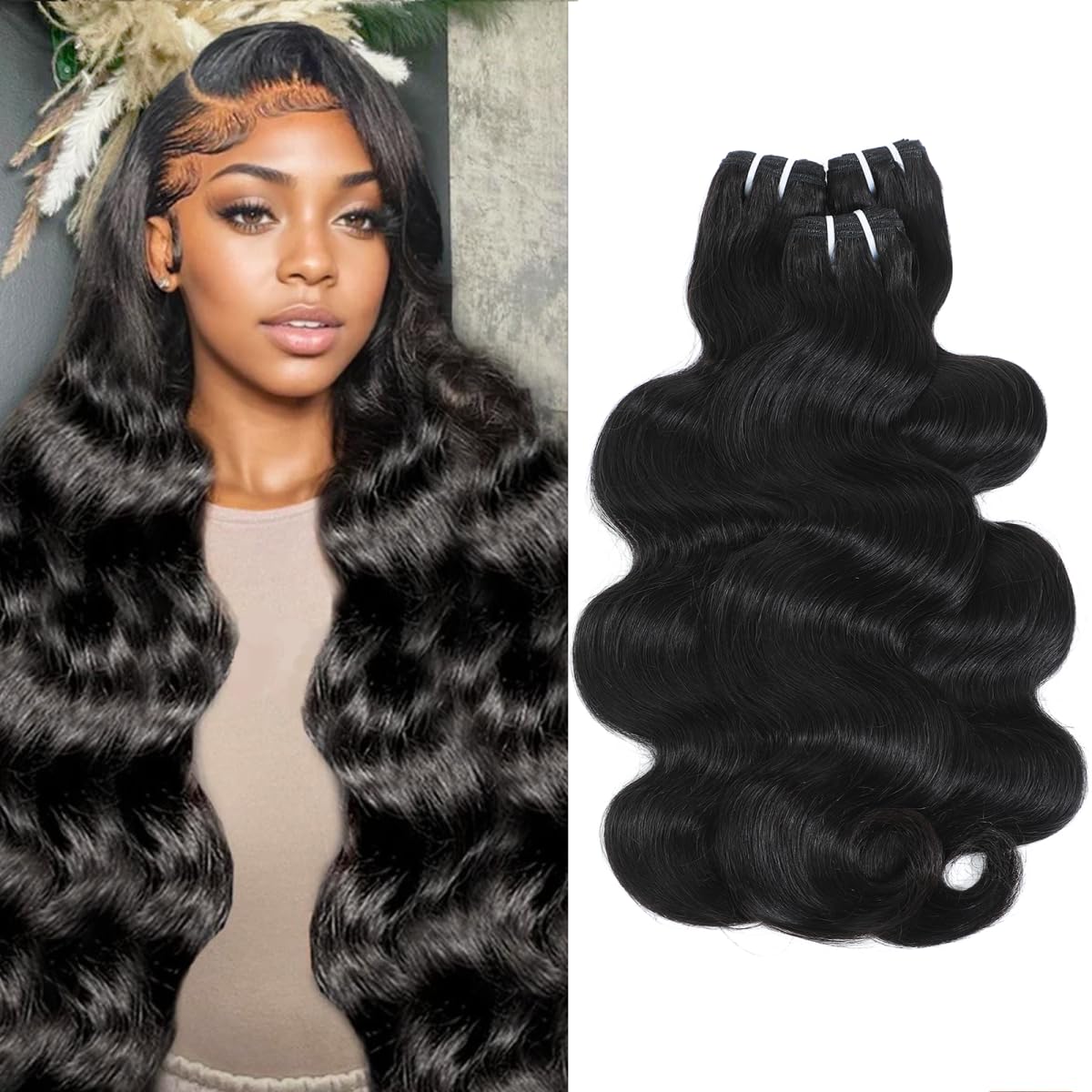 Photo 1 of 16A Raw Human Hair Bundles,3 Bundles 14 16 18 Inch Body Wave Bundles Human Hair,100% Unprocessed Brazilian Virgin Hair,Quick Weave,Hair Extensions Natural Black For Women,3X Longer Lifespan