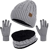 Loritta 3 Pieces Winter Hats for Women Scarf Touch Screen Gloves Set Thick Warm Fleece Lined Beanie Hat Gifts