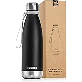 koodee Insulated Water Bottle, 17 oz Stainless Steel Double Wall Vacuum Flask Cola Shape Leak Proof Sports Water Bottle (Black)
