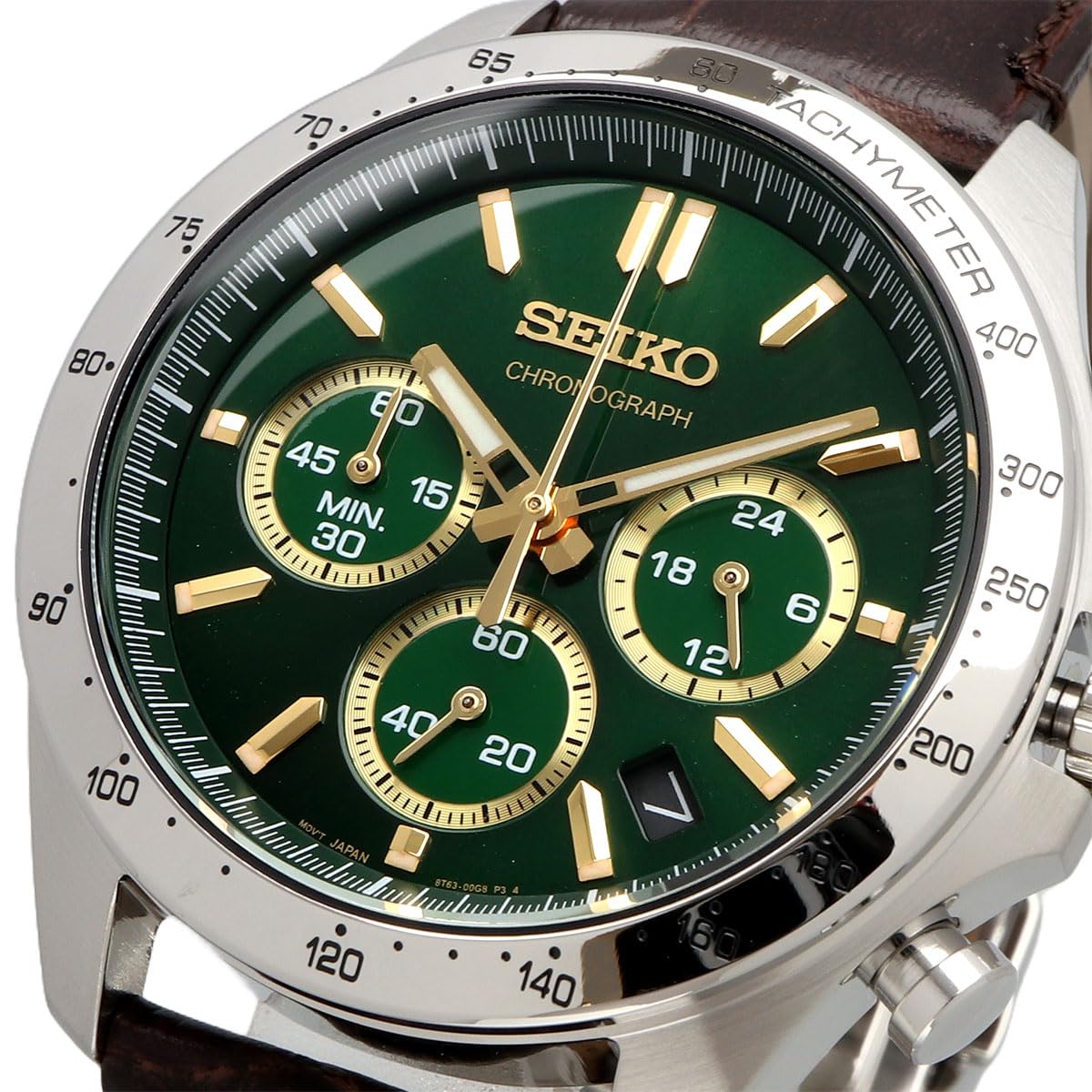 Seiko SBTR017 Men’s 1/5 Second Chronograph Quartz Wristwatch, Chronograph, Green, Brown Leather