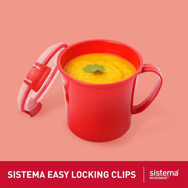 tazza per zuppa media per microonde | Contenitore per alimenti utilizzabile in microonde | 656 ml | Senza BPA | Rosso l 3 pezzi