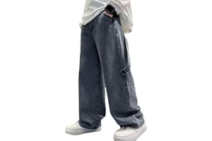 Happy Cherry Boys Baggy Star Denim Pants Pull On Elastic Waist Wide Leg Jeans Loose Vintage Cargo Jeans with Pockets
