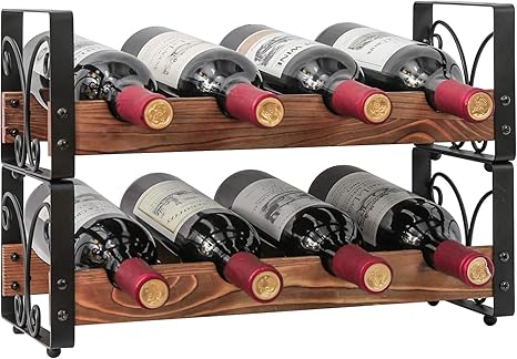 Amazon Co Jp X Cosrack ラスティックボトル8本 積み重ね可能ワインラック 自立式 2段オーガナイザー ホルダースタンド カウンタートップ 酒収納 棚 無垢材 鉄製 長さ16 5インチ X 幅7インチ X 高さ11インチ 特許デザイン ホーム キッチン