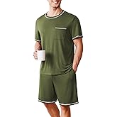 Ekouaer Men's Pajamas Set Casual Short Sleeve Shirts and Shorts Soft 2 Piece Loungewear With Pockets
