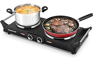 Techwood 1800W Hot Plate Portable Electric Stove Countertop Double Burner with Adjustable Temperature & Stay Cool Handles, 7.