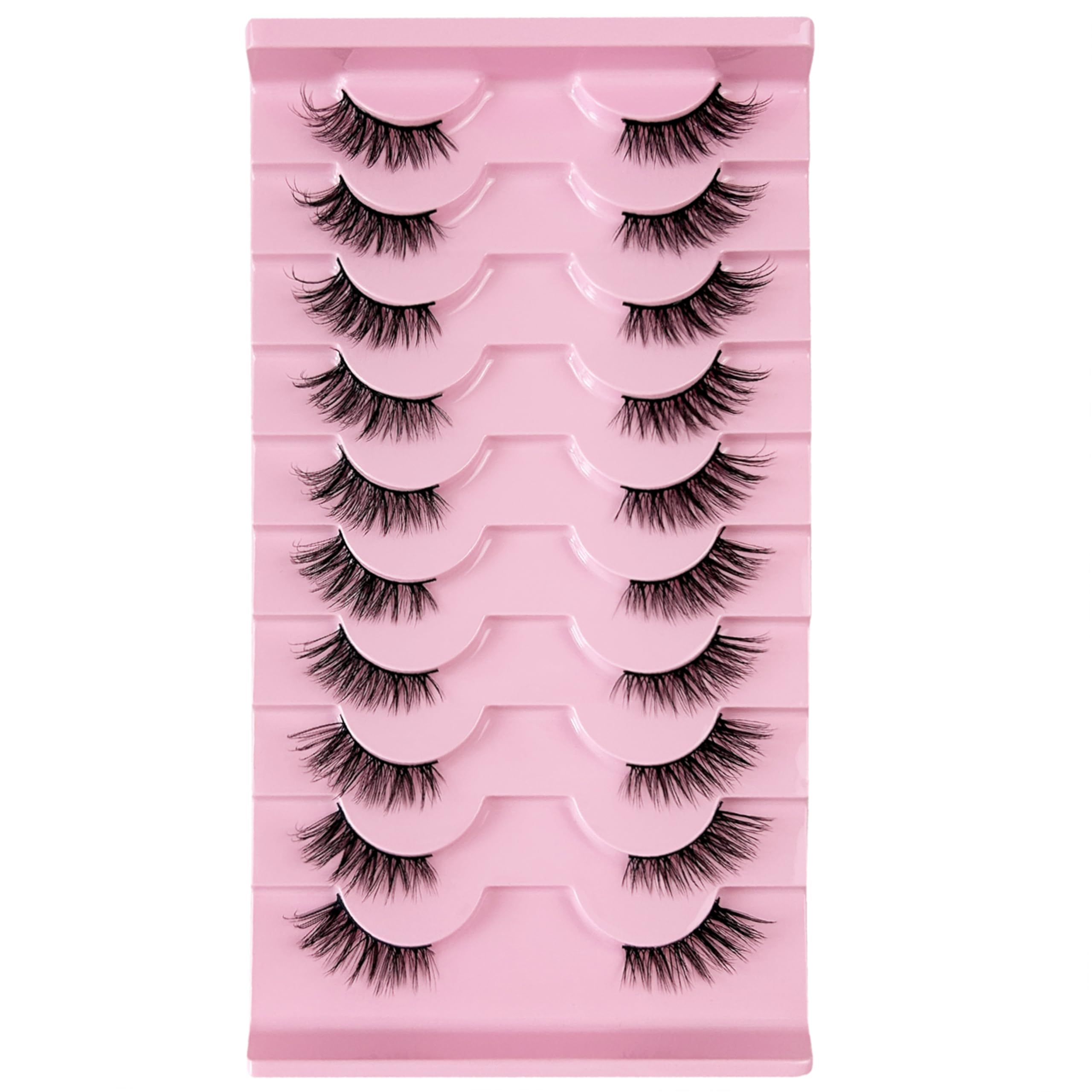 Selawasty Half Lashes Natural Looking Multi-layers Wispy Cat Eye Lashes 3D False Eyelashes Fluffy Soft Short Faux Mink Lashes False Lashes Sets Pack 10 Pairs(Half-19)