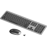 seenda Rechargeable Wireless Keyboard and Mouse Combo, Gray &amp; Black | Quiet, slim full-size keyboard with numpad, 2.4GHz USB receiver, USB-C charging, 3-level DPI mouse for Windows PCs/laptops