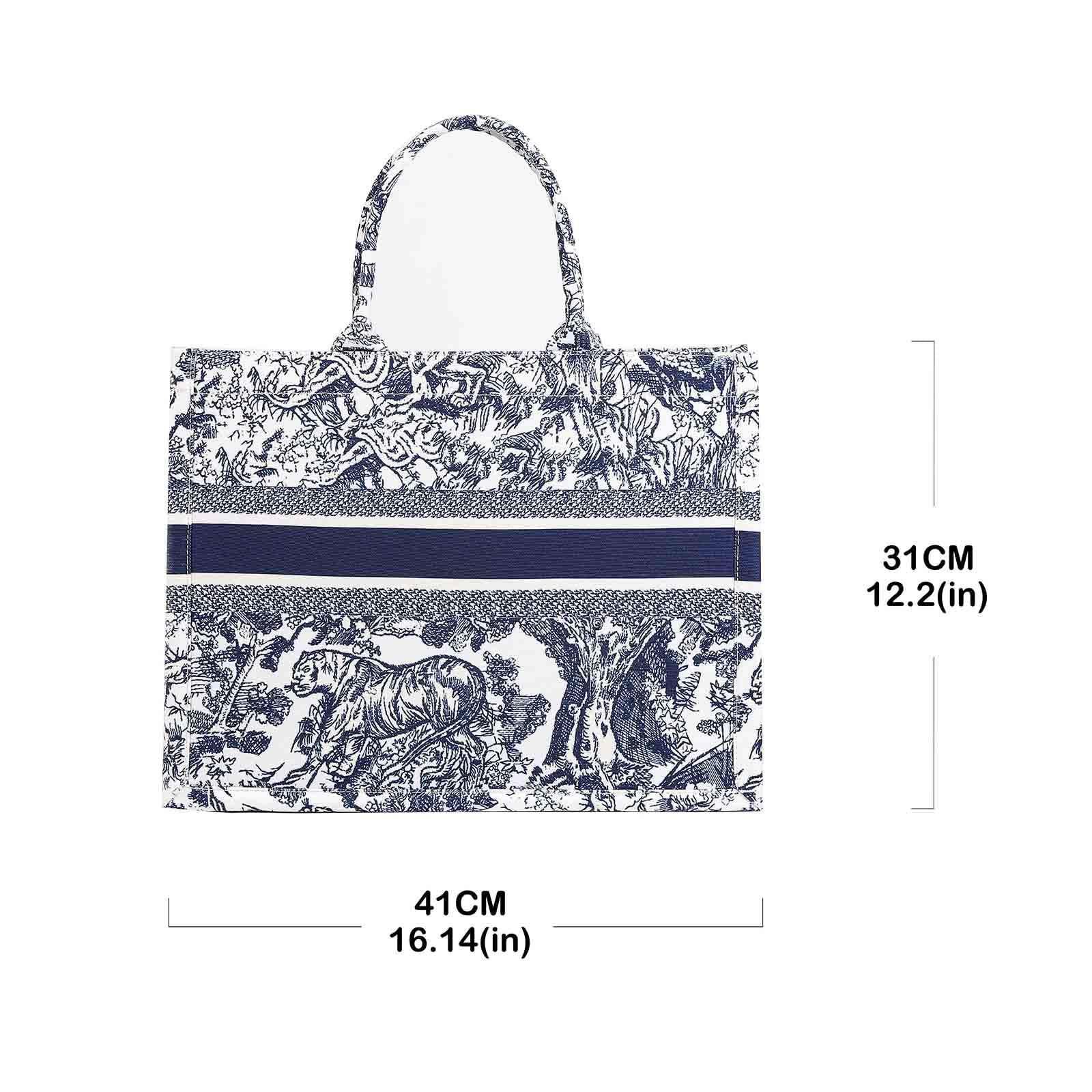 Fashion luxury tote bag cotton linen one shoulder handbag large capacity jacquard embroidery retro exquisite graffiti, Blue, Grande