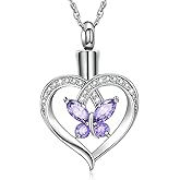 shajwo Heart Urn Necklace for Ashes for Women Butterfly Cremation Jewelry Crystals Ash Loved One Memorial Pendant