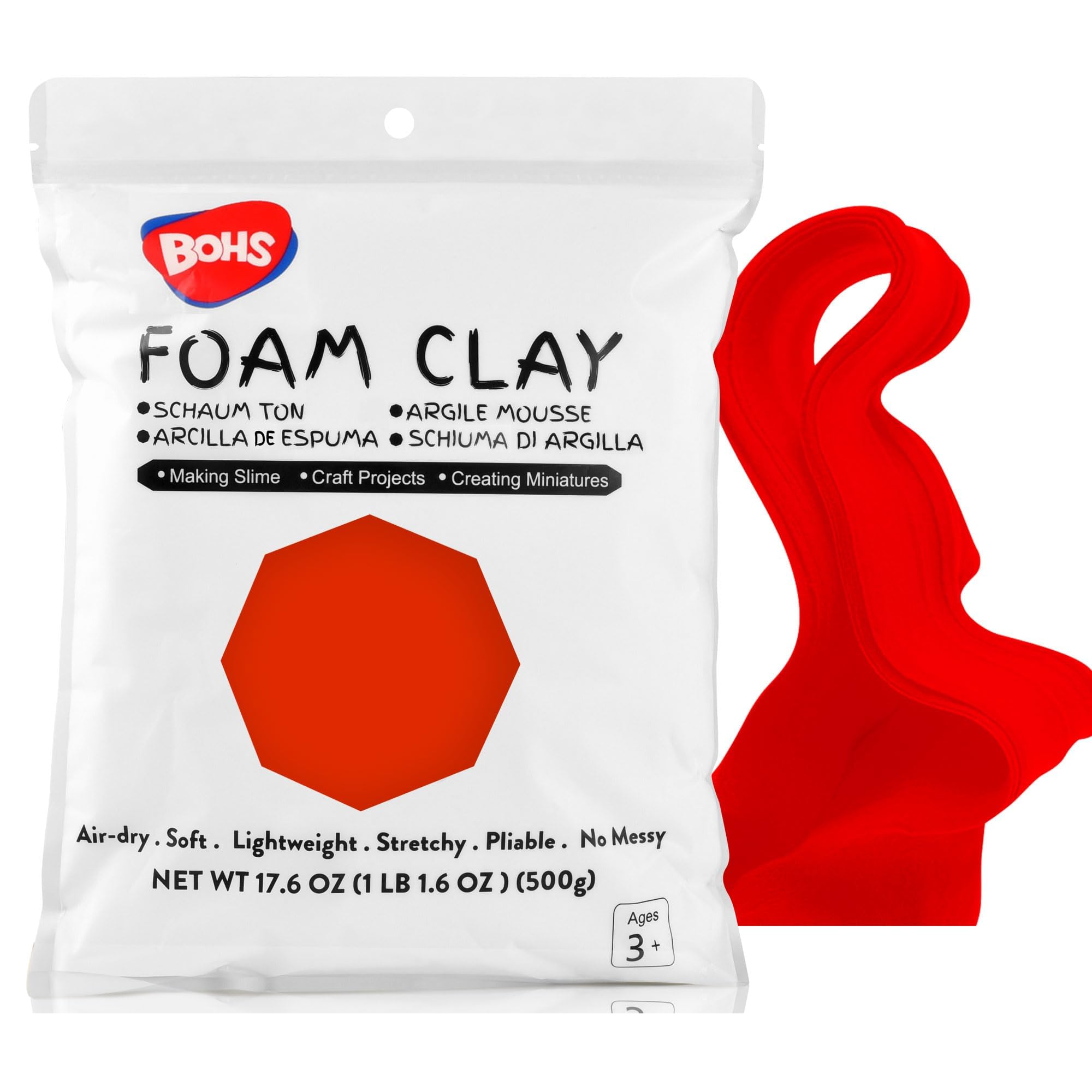 BOHS Red Slime Modeling Foam Air Dry Clay - Squishy,Stretchy,Pliable - School Arts & Crafts Project -1.1 Pound