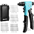 DURATECH 4-in-1 Rivet Gun, Pop Rivet Tool Kit with 100 Rivets - 3/32", 1/8", 5/32", 3/16", Heavy Duty Hand Riveter with 4 Interchangeable Nosepieces for Metal, Plastic, Leather