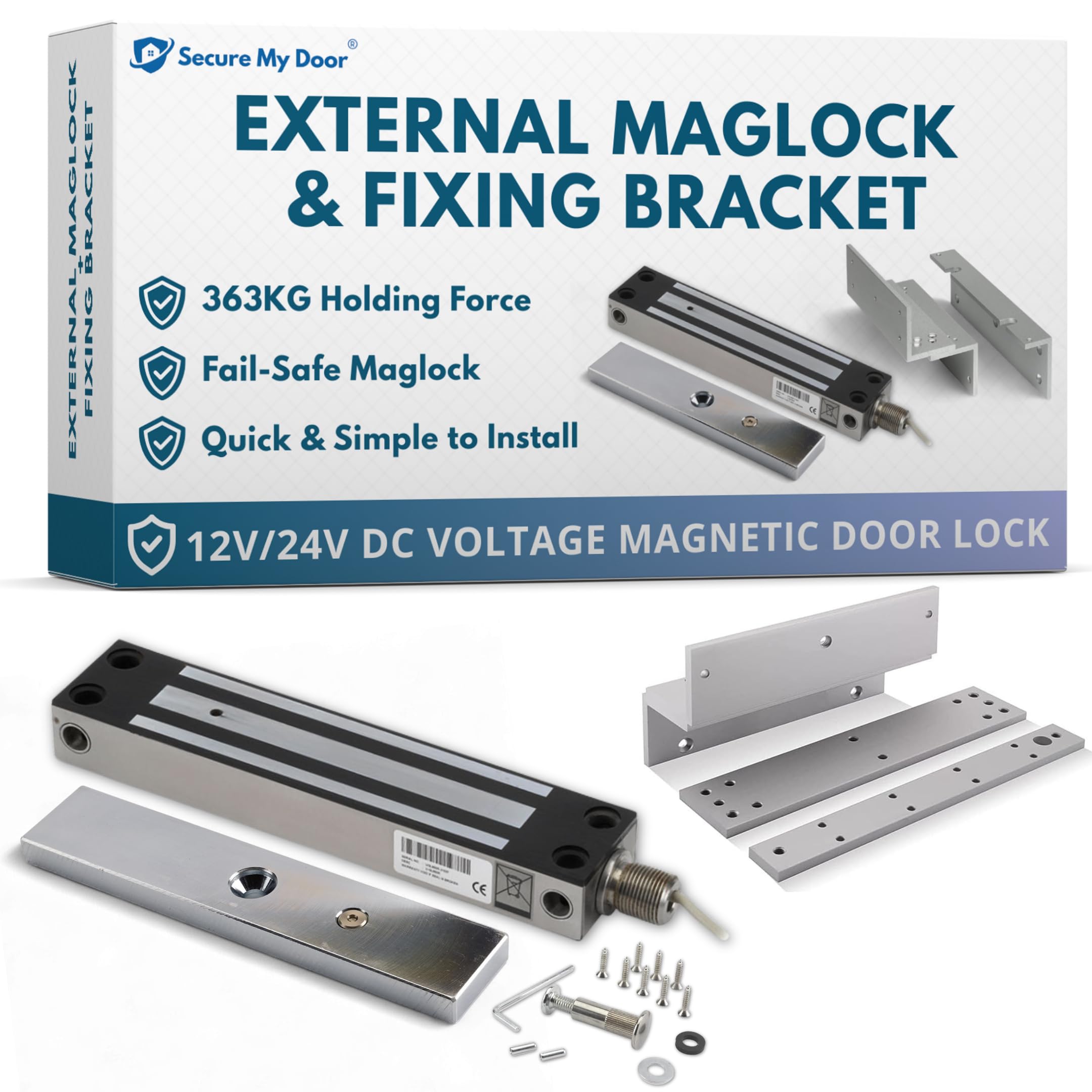 SecureMyDoor IP67 External Weatherproof Maglock with Z&L Fixing Bracket | for Access Control Door Entry or Gate Lock for Outdoor | Strong Holding Force | Fail Safe (External Lock + Fixing Bracket)