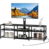 VECELO TV Stand with Mount and Power Outlets, Entertainment Center for 60/65/70/75/80 inch TVs, Height Adjustable Media Console with Storage Shelves, for Living Room, Bedroom, Black