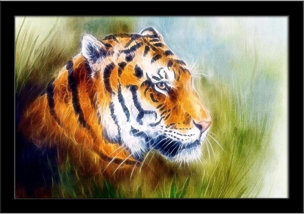 ArtzFolio Airbrush Artwork of A Mighty Fierce Tiger Paper Poster Black Frame | Top Acrylic Glass 19 x 13 inch (48 x 33 cms)