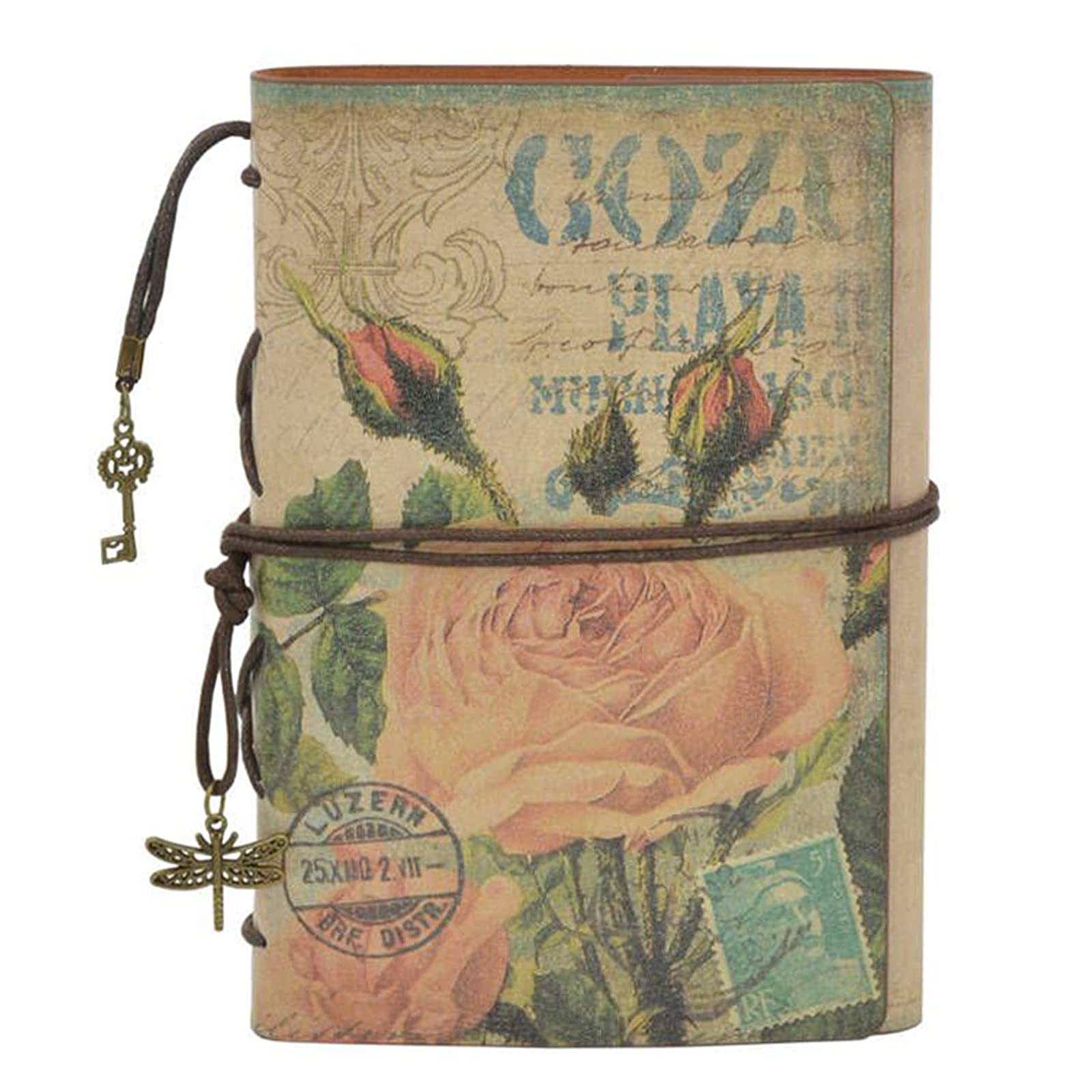 NectaRoy Retro Vintage Leather Writing Journal Notebook, 6-Holes European Style Spiral Bound Loose-Leaf Refillable Daily Sketchbook Diary Traveler with Blank Inserts and Zipper Pocket, 185x130mm