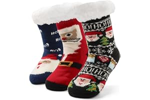 Boys Fuzzy Winter Socks for Kids Boys Thick Thermal Socks with Grips Fleece Lined Warm Fluffy Socks for Home 3 Pack