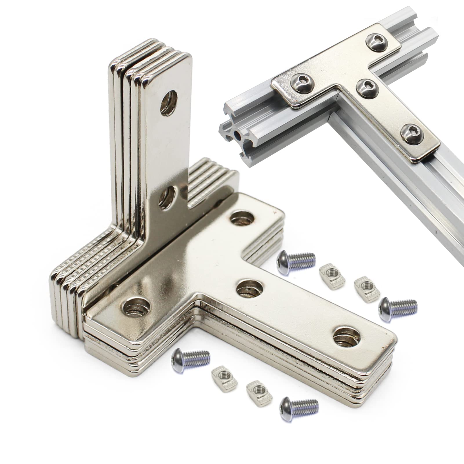 Photo 1 of 10 Sets Aluminum T Brackets - 10Pcs 2020 Profiles Joint Brackets with 40Pcs M5 T Slot Nuts and Bolts for T Slot Rail