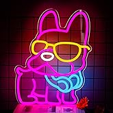 French Bulldog Neon Sign Gifts Dimmable Pet Neon Light for Wall Decor Wearing Glasses Dog Led Sign Gift Bedroom Decor Living Room Pet Shop Bar Christmas Party