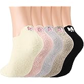 Skicuff 5 Pair Women Bow Fuzzy Socks Valentine's Day Coquette Cozy Fluffy Ankle Slipper Socks for Women Girls Winter Gifts