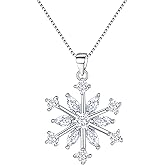 EVER FAITH Snowflake Jewerly Sterling Silver Winter Accessory Sparkle Zircon Snow Flower Pendant Necklace