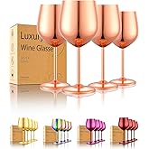 UNISWEET Stainless Steel Wine Glasses Set of 4 Unbreakable Wine Glass 18 oz Unique Metal Wine Goblets for Outdoor, Travel, Camping, Pool, Ideal Gift for Wine Lovers (Mirror-Rose Gold)